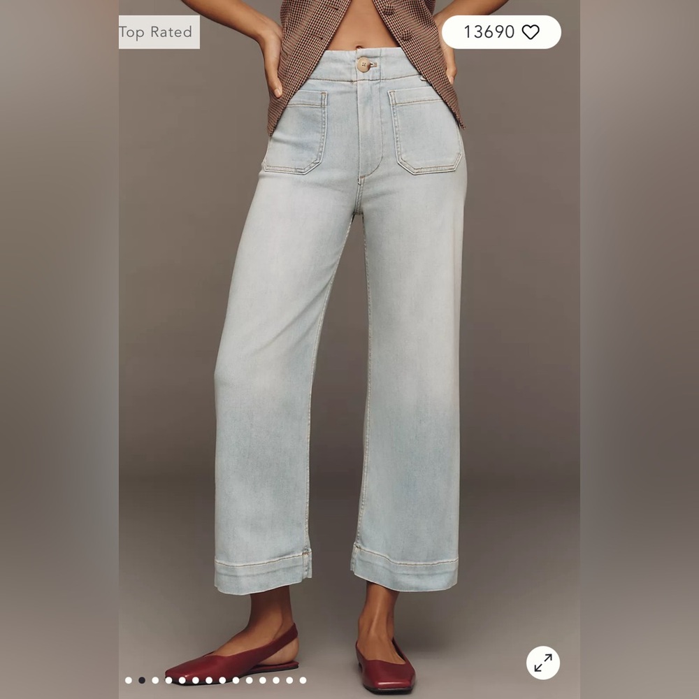 Anthropologie Colette Crop High-Rise Wide-Leg Jeans by Maeve Korat Wash Size 29